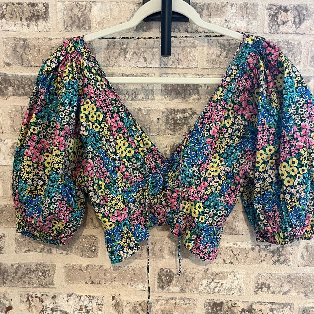 For love and lemons Floral Puff Sleeve Crop Top xs